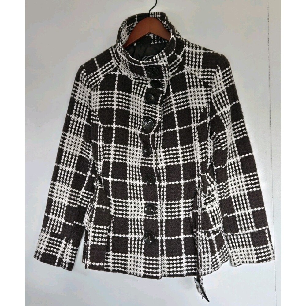 Last Kiss Coat Womens S‎ Brown Plaid Button Y2K Jacket Goblincore Winter Fall